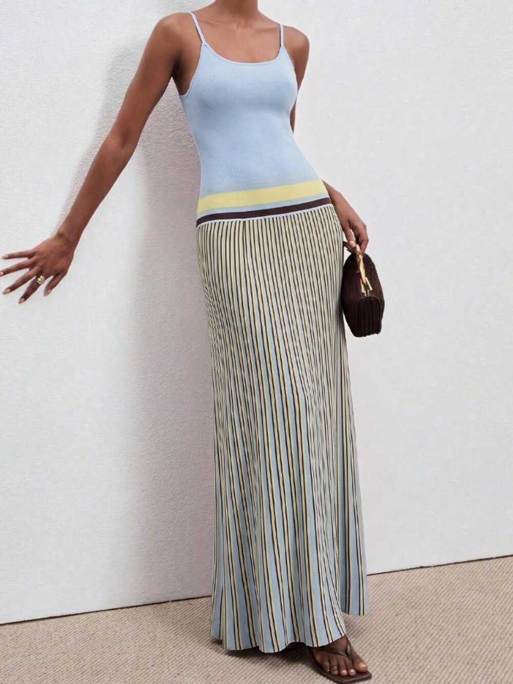 Blue Casual Women's Striped Camisole Knit Dress